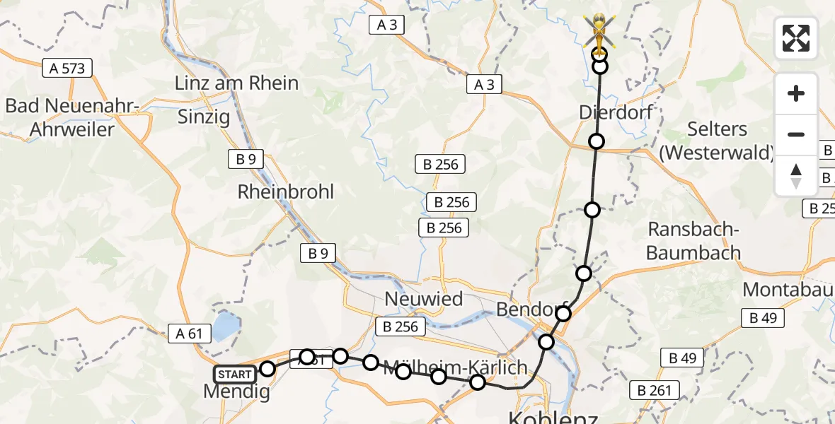 Flugroute Rettungshubschrauber Mendig - Woldert, 11 April 2026, 16:34