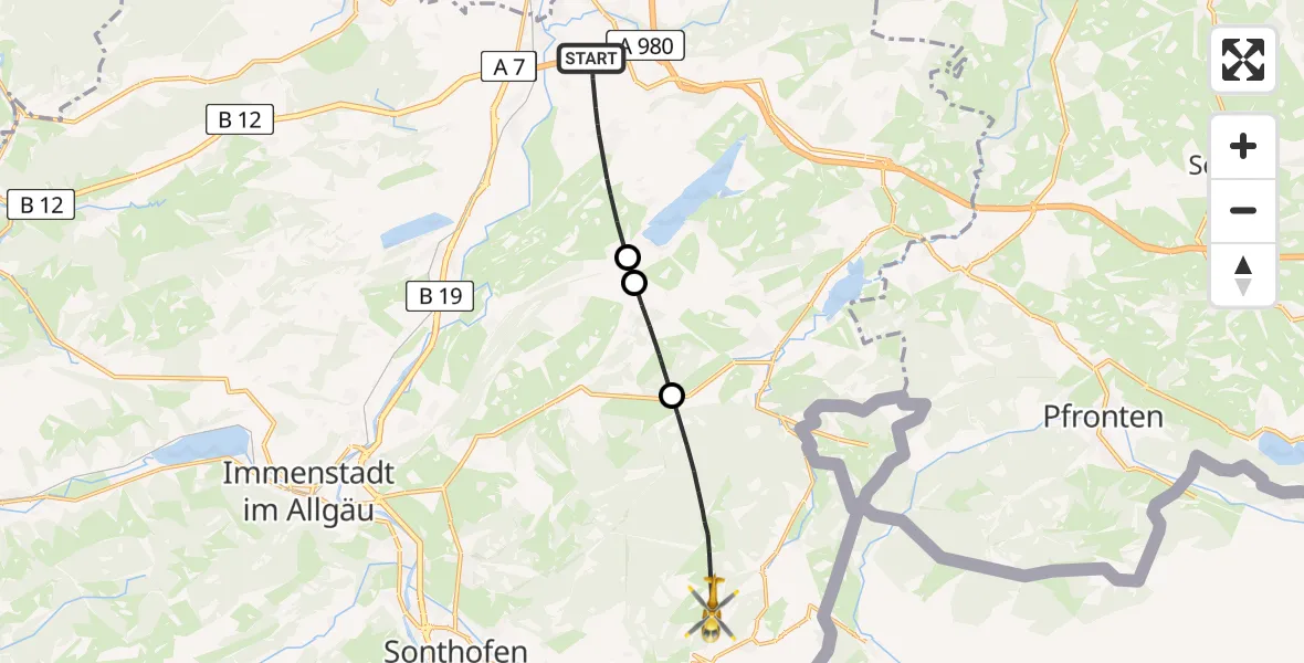 Flugroute Rettungshubschrauber Sulzberg - Bad Hindelang, 11 April 2026, 16:40