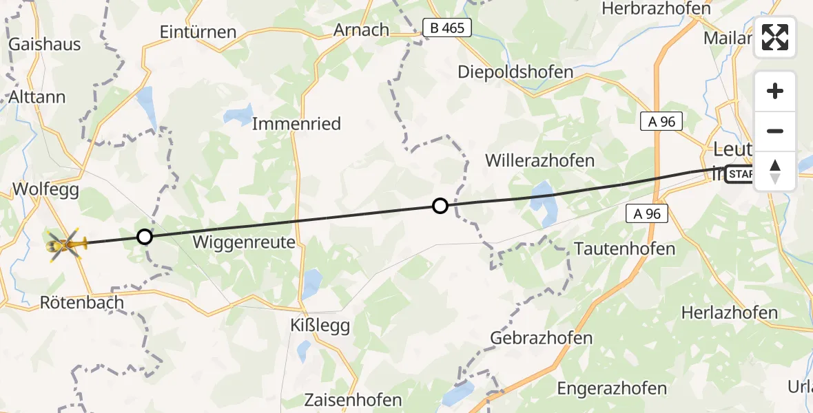 Flugroute Rettungshubschrauber Leutkirch im Allgäu - Wolfegg, 11 April 2026, 16:42