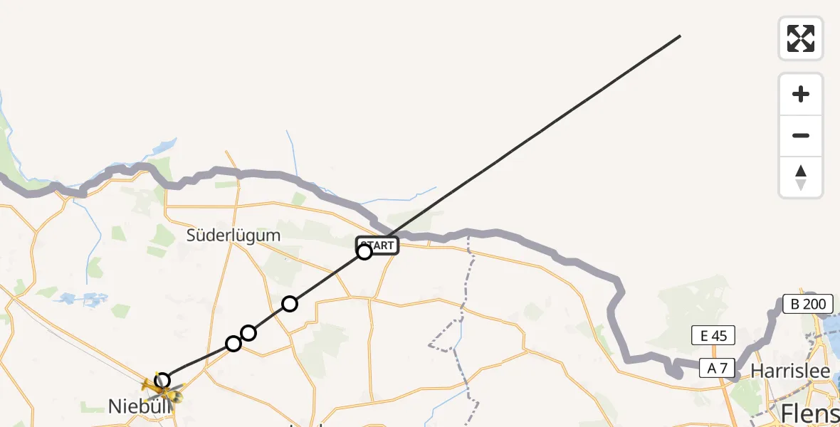 Flugroute Rettungshubschrauber Ladelund - Niebüll, 11 April 2026, 16:52