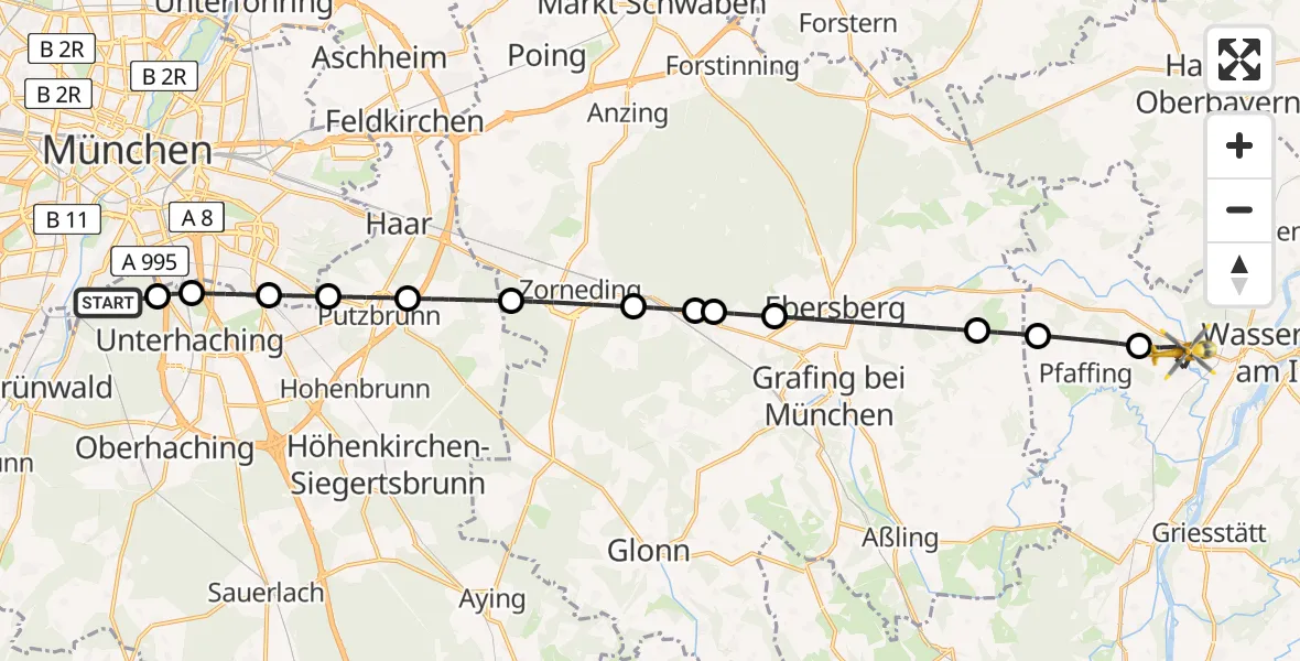 Flugroute Rettungshubschrauber Perlacher Forst - Edling, 11 April 2026, 16:52