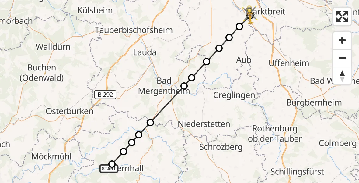 Flugroute Rettungshubschrauber Forchtenberg - Ochsenfurt Hospital Hubschrauberlandeplatz, 11 April 2026, 17:03