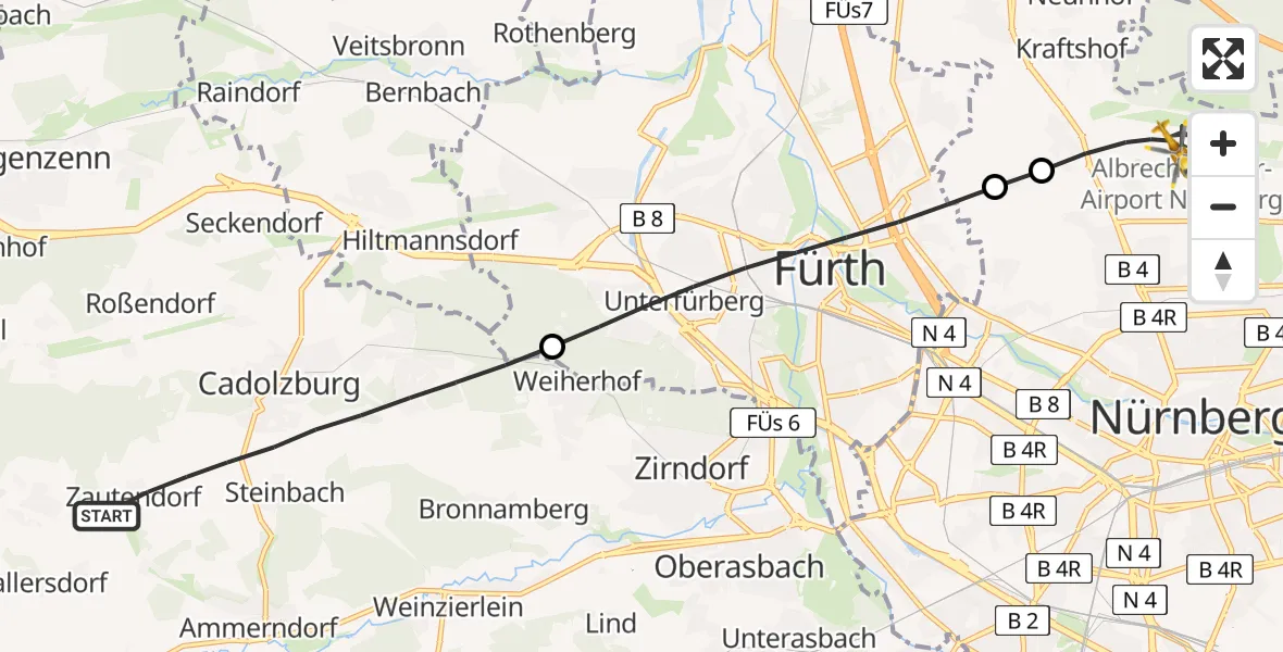 Flugroute Ambulanzhubschrauber Cadolzburg - Flughafen Nuremberg, 11 April 2026, 17:12
