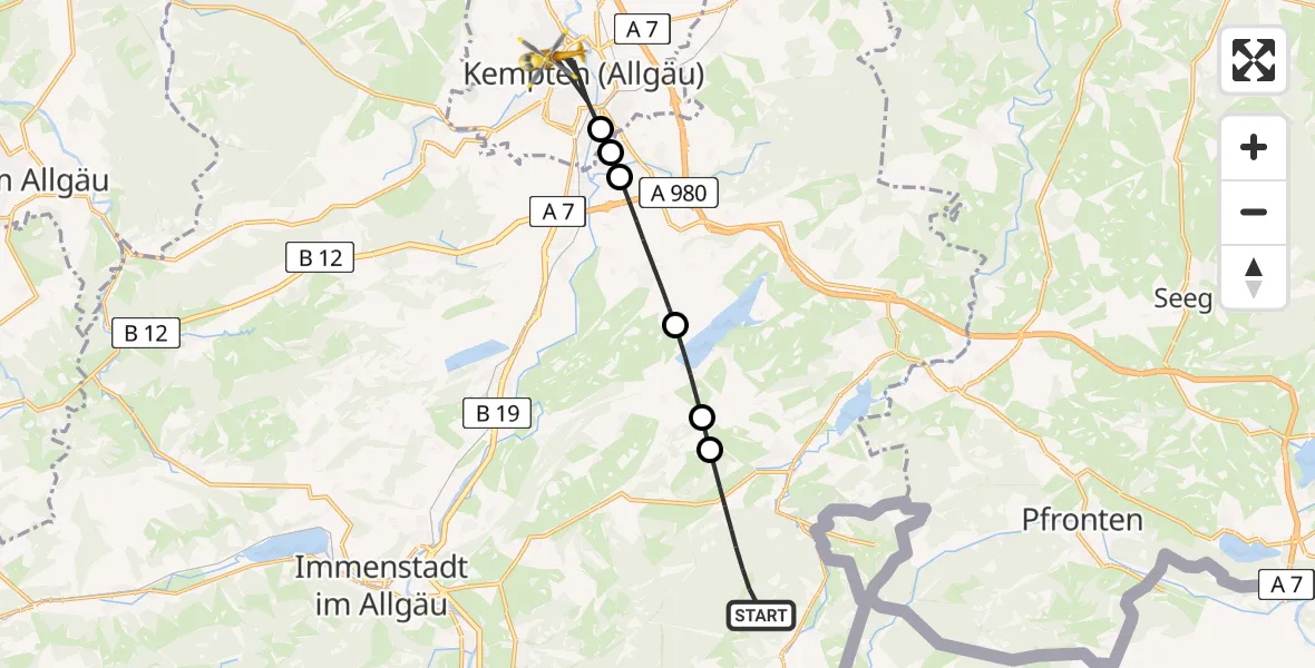 Flugroute Rettungshubschrauber Wertach - Kempten (Allgäu), 11 April 2026, 17:17
