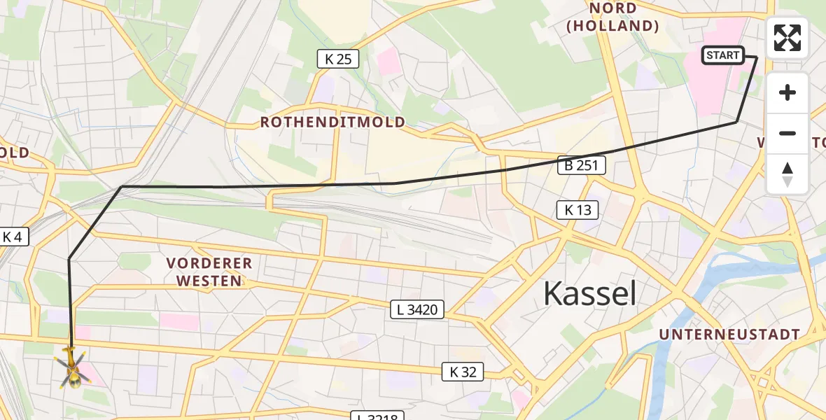 Flugroute Rettungshubschrauber Kassel - Kassel, 11 April 2026, 17:18