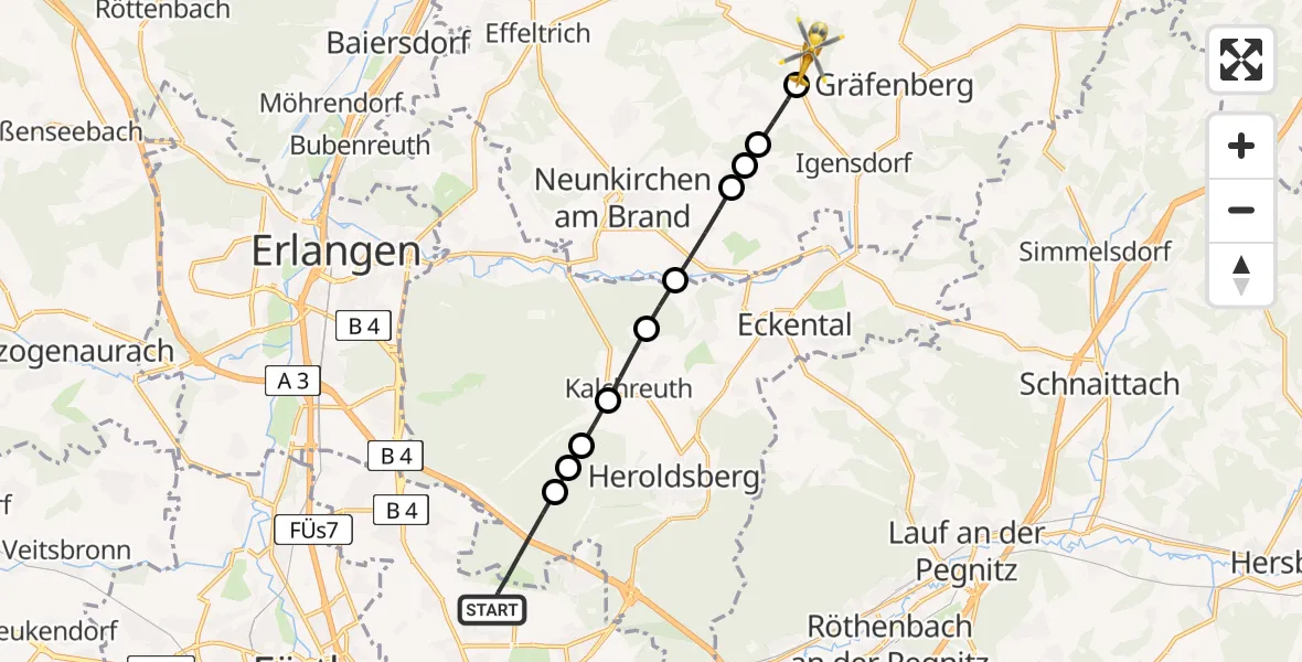 Flugroute Rettungshubschrauber Flughafen Nuremberg - Gräfenberg, 11 April 2026, 17:21