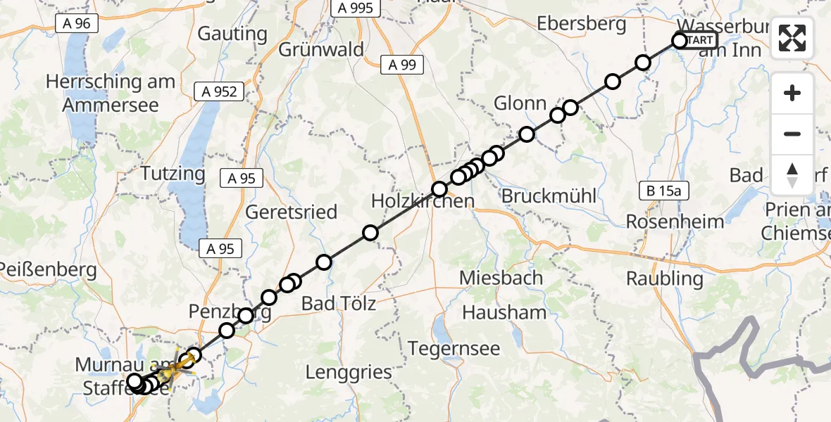 Flugroute Rettungshubschrauber Edling - Großweil, 11 April 2026, 17:25