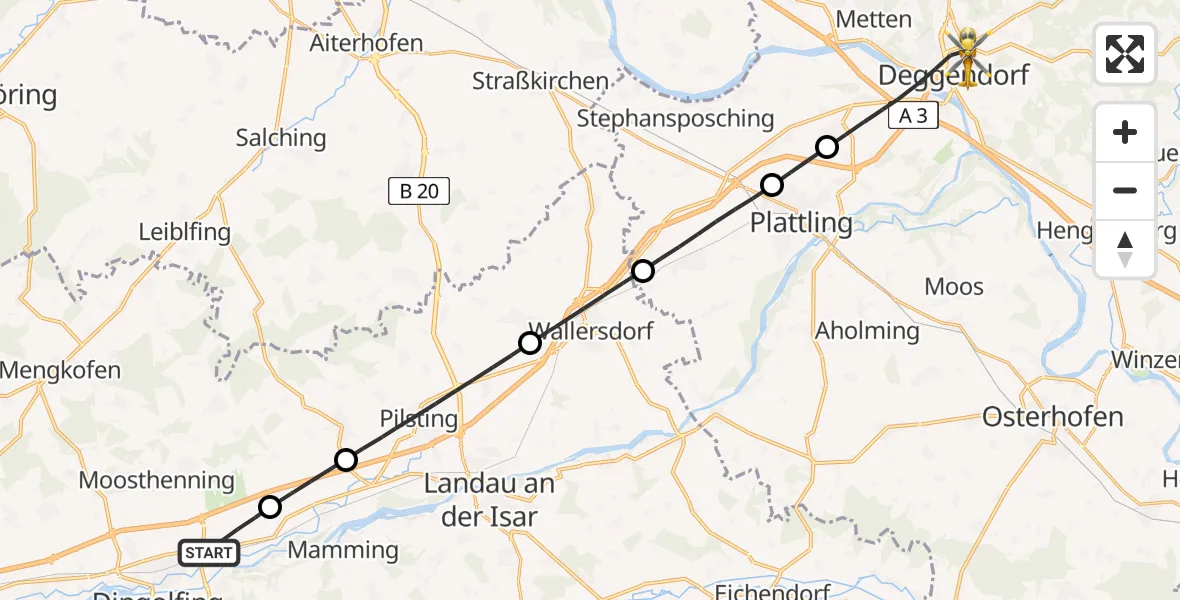 Flugroute Rettungshubschrauber Gottfrieding - Deggendorf, 11 April 2026, 17:39
