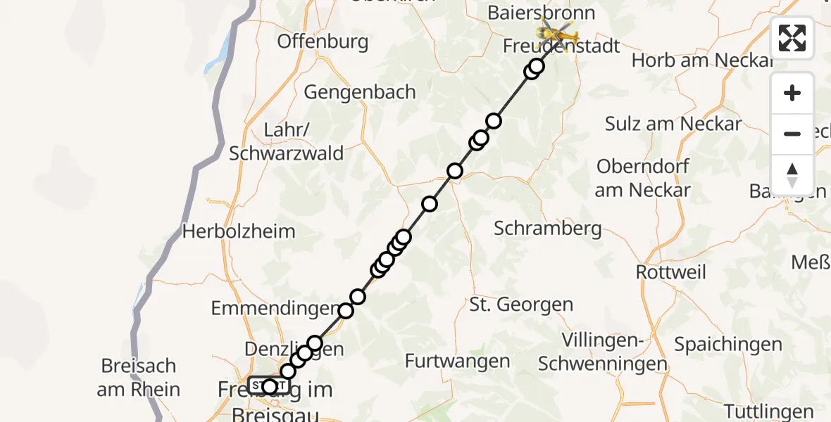 Flugroute Rettungshubschrauber Freiburg im Breisgau Flugplatz - Freudenstadt, 11 April 2026, 17:46