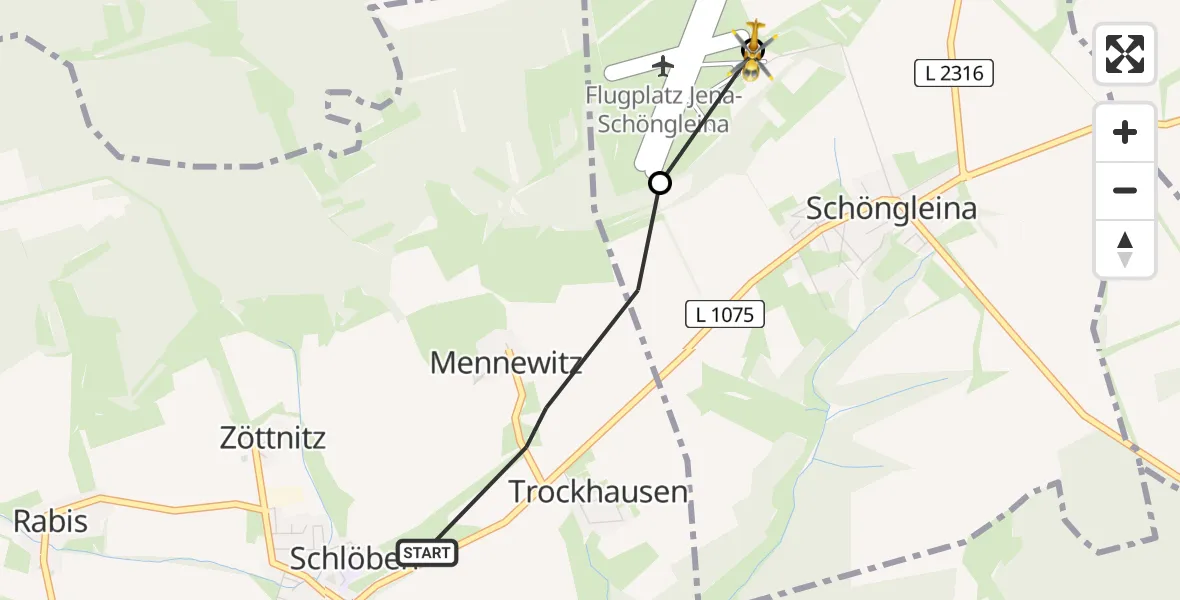 Flugroute Rettungshubschrauber Schlöben - Jena-Schöngleina Flugplatz, 11 April 2026, 17:56