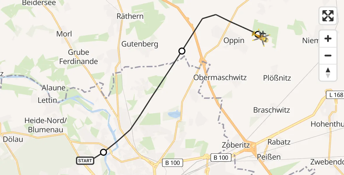 Flugroute Rettungshubschrauber Halle (Saale) University Hospital - Halle-Oppin Flugplatz, 11 April 2026, 17:59