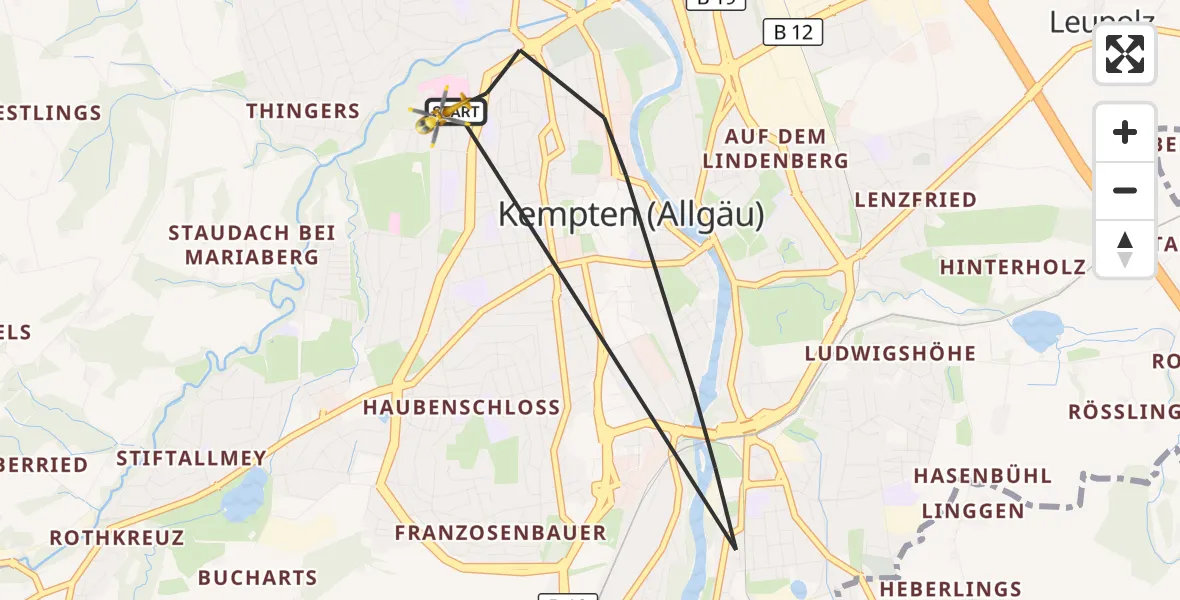 Flugroute Rettungshubschrauber Kempten (Allgäu) - Kempten (Allgäu), 11 April 2026, 18:29