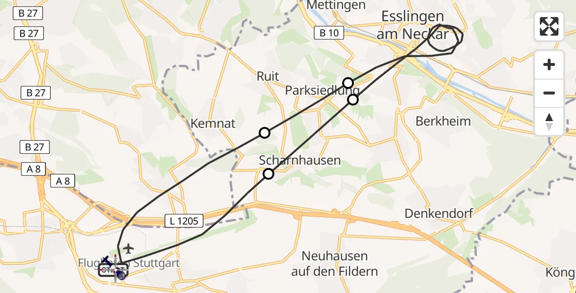 Flugroute Polizeihubschrauber Flughafen Stuttgart - Flughafen Stuttgart, 11 April 2026, 18:32
