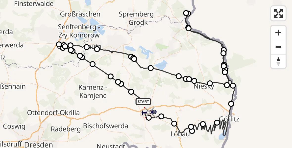Flugroute Polizeihubschrauber Großdubrau - Bautzen, 11 April 2026, 18:32