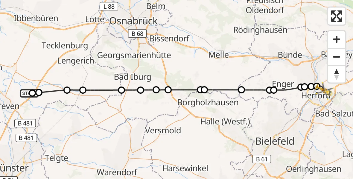 Flugroute Ambulanzhubschrauber Christoph  Westfalen-ADAC - Herford, 11 April 2026, 18:44