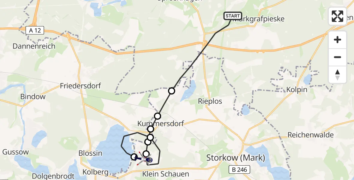 Flugroute Polizeihubschrauber Spreenhagen - Storkow (Mark), 11 April 2026, 18:55