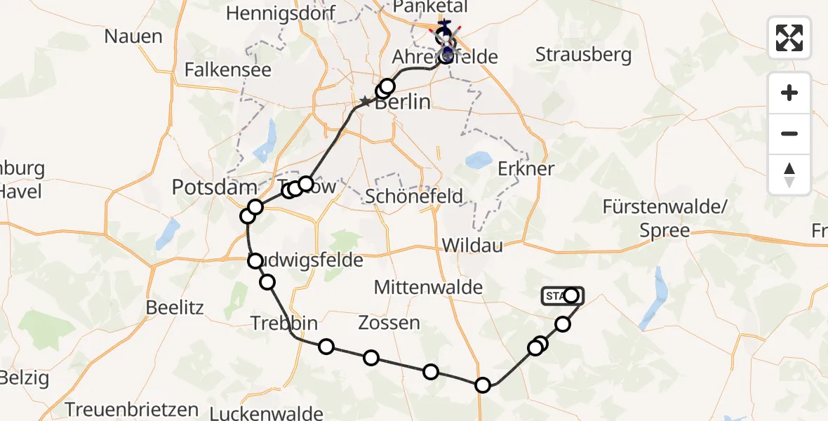 Flugroute Polizeihubschrauber Heidesee - Ahrensfelde Hubschrauberlandeplatz, 11 April 2026, 19:04