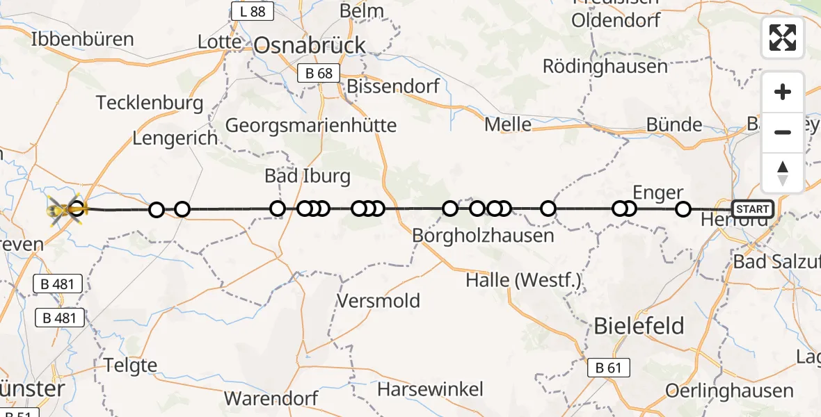 Flugroute Ambulanzhubschrauber Herford - Christoph  Westfalen-ADAC, 11 April 2026, 19:34