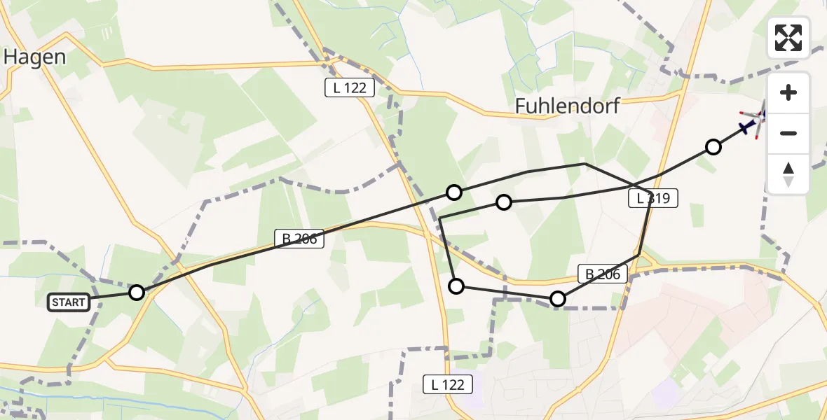 Flugroute Polizeihubschrauber Föhrden-Barl - Bad Bramstedt Hubschrauberlandeplatz, 11 April 2026, 21:58