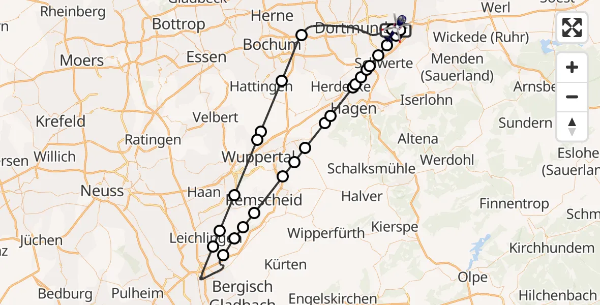 Flugroute Polizeihubschrauber Dortmund Flughafen - Dortmund Flughafen, 11 April 2026, 22:16