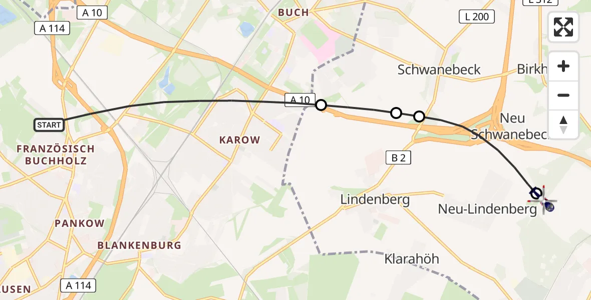 Flugroute Polizeihubschrauber Berlin - Ahrensfelde Hubschrauberlandeplatz, 11 April 2026, 23:30