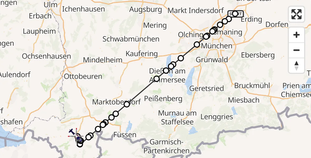Flugroute Polizeihubschrauber München Flughafen - Immenstadt i.Allgäu, 11 April 2026, 23:41