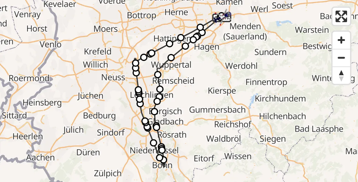 Flugroute Polizeihubschrauber Dortmund Flughafen - Dortmund Flughafen, 12 April 2026, 00:02