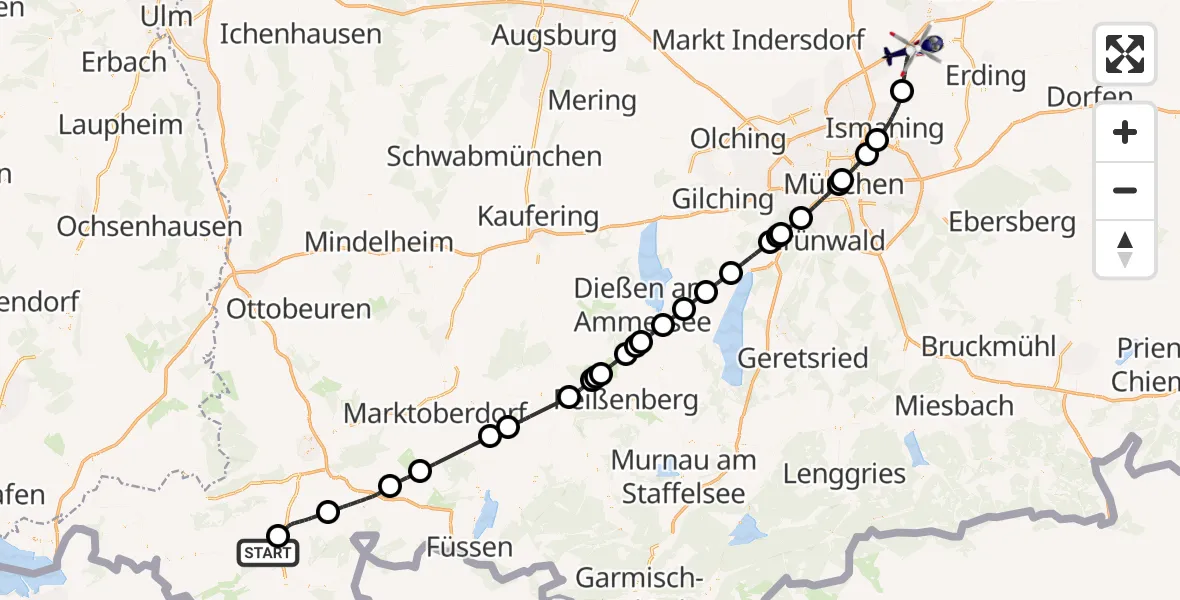 Flugroute Polizeihubschrauber Immenstadt i.Allgäu - Hallbergmoos, 12 April 2026, 01:29