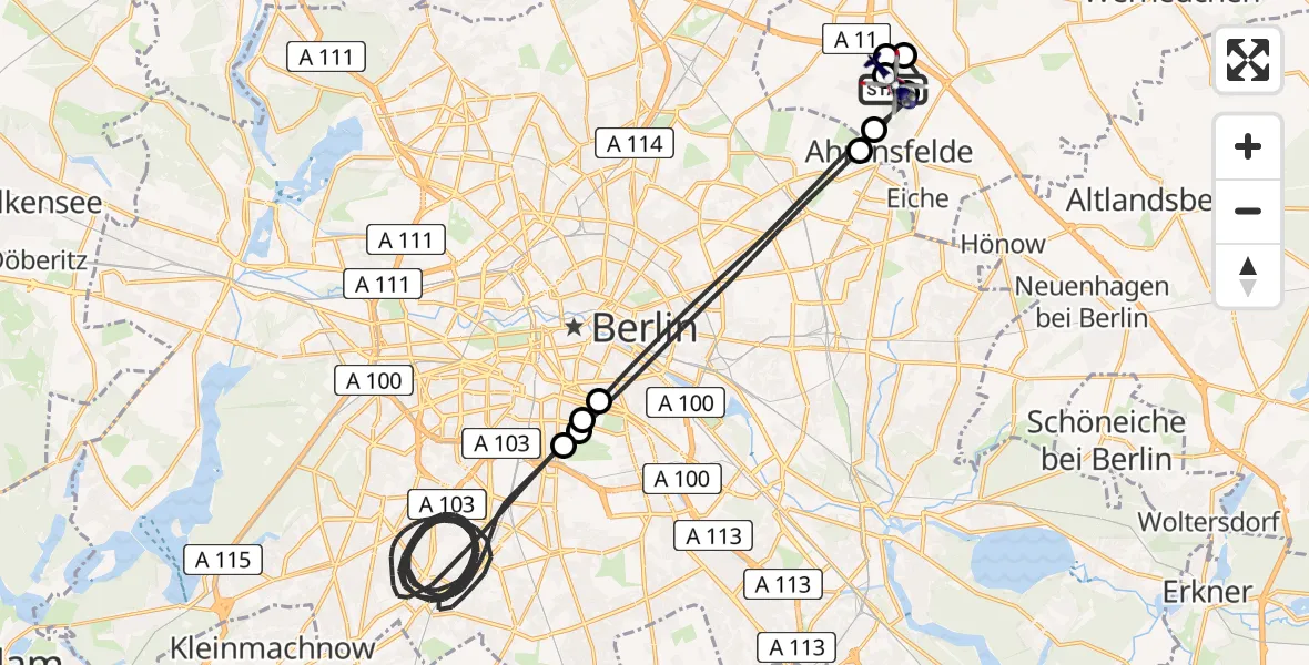 Flugroute Polizeihubschrauber Ahrensfelde Hubschrauberlandeplatz - Ahrensfelde Hubschrauberlandeplatz, 12 April 2026, 02:02