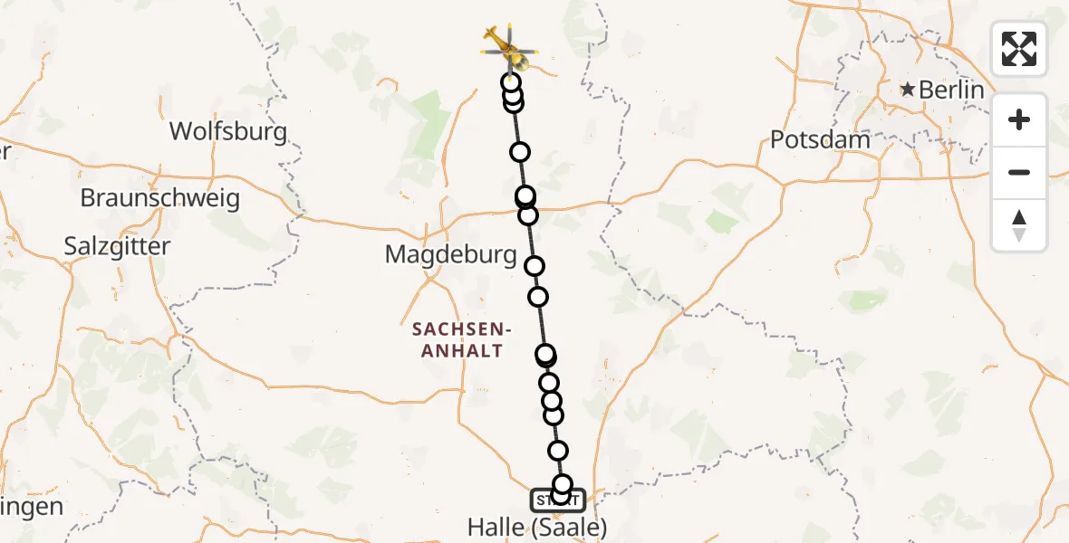 Flugroute Ambulanzhubschrauber Halle-Oppin Flugplatz - Stendal, 12 April 2026, 02:03