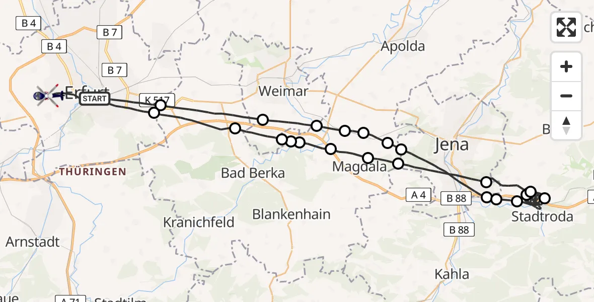 Flugroute Polizeihubschrauber Erfurt - Erfurt-Weimar Flughafen, 12 April 2026, 02:40