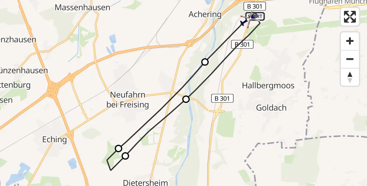 Flugroute Polizeihubschrauber Hallbergmoos - Hallbergmoos, 12 April 2026, 03:35