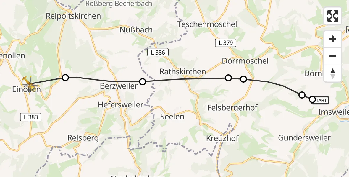 Flugroute Rettungshubschrauber Imsweiler UL - Einöllen, 12 April 2026, 05:03