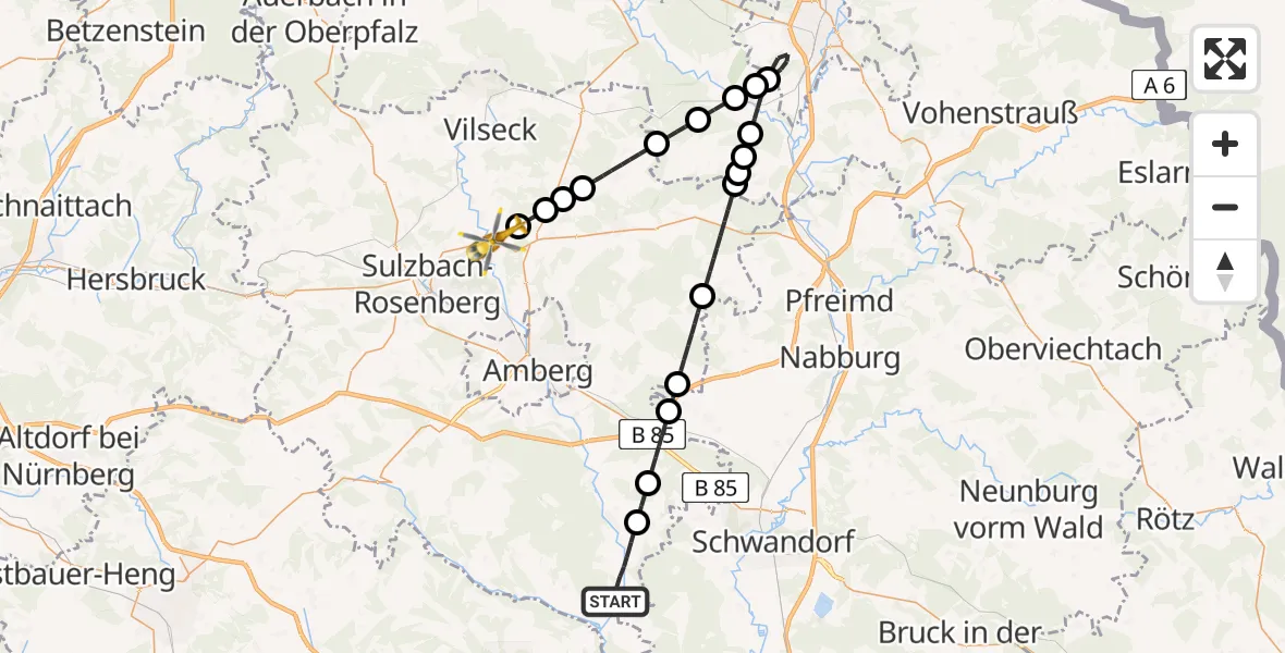 Flugroute Rettungshubschrauber Rieden - Hahnbach, 12 April 2026, 05:46