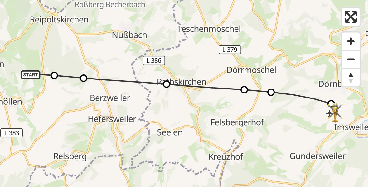 Flugroute Rettungshubschrauber Einöllen - Imsweiler UL, 12 April 2026, 05:47