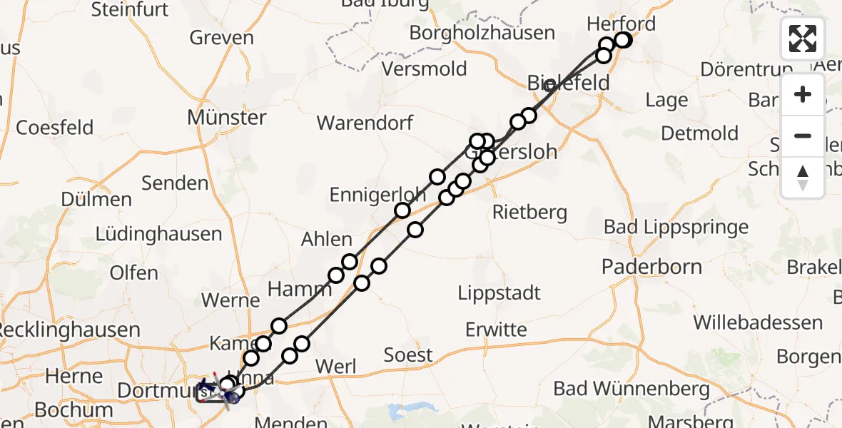 Flugroute Polizeihubschrauber Dortmund Flughafen - Dortmund Flughafen, 12 April 2026, 05:53