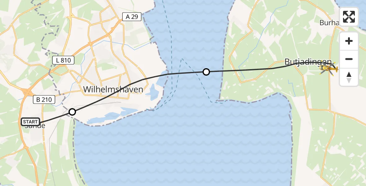 Flugroute Rettungshubschrauber Sande - Butjadingen, 12 April 2026, 06:36