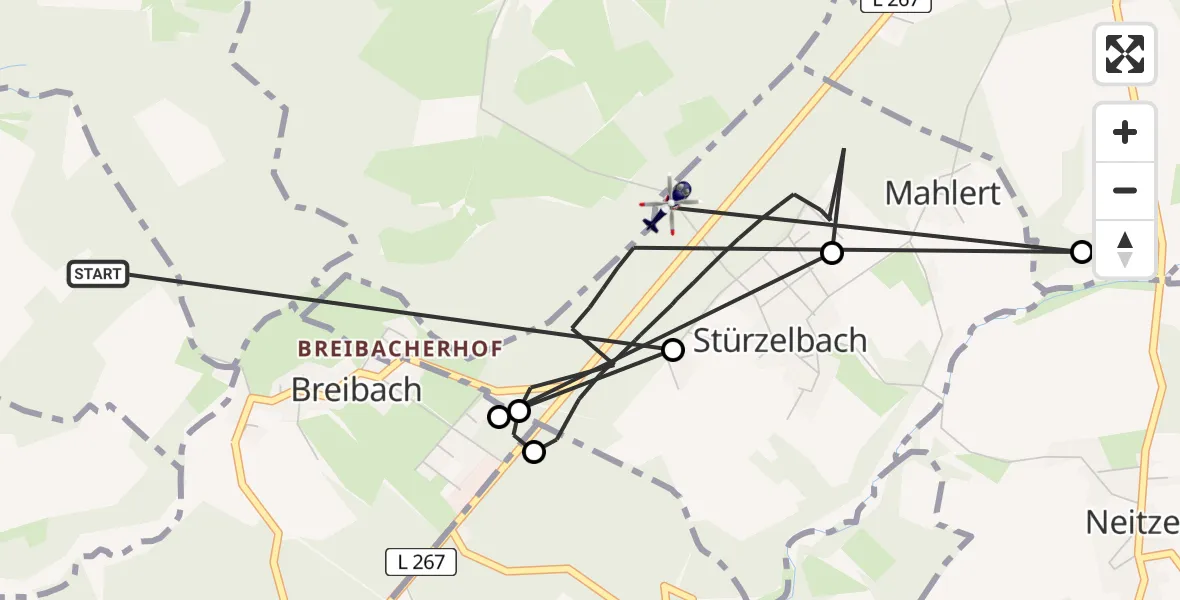 Routekaart van de vlucht: Polizeihubschrauber nach Stürzelbach