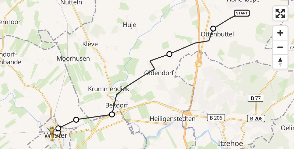 Flugroute Rettungshubschrauber Hohenaspe - Wilster, 12 April 2026, 06:52