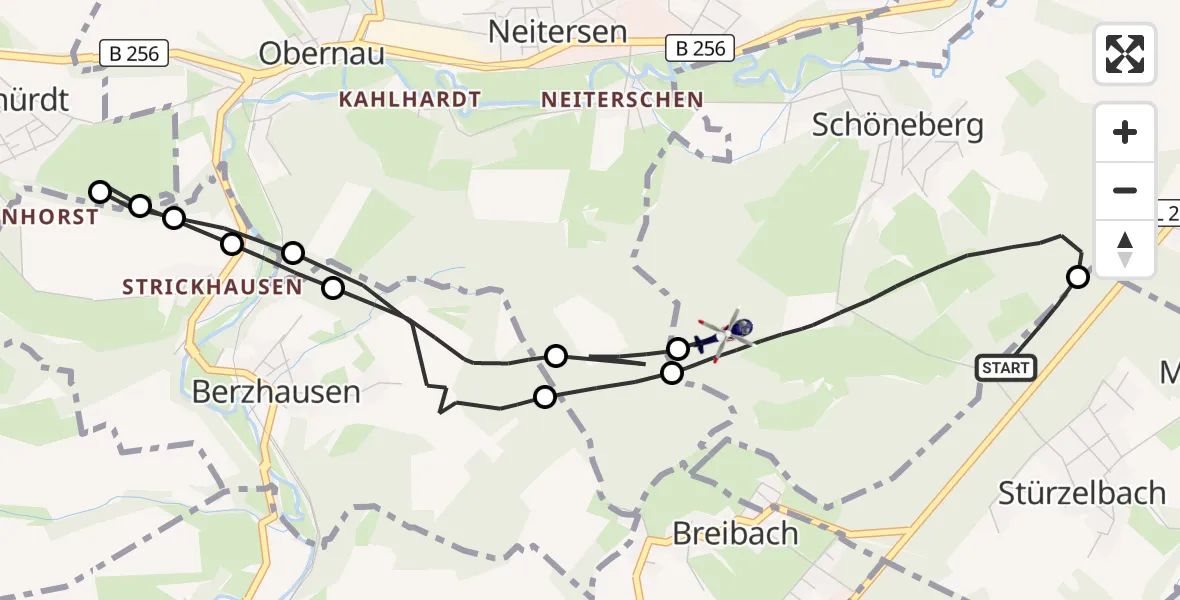 Flugroute Polizeihubschrauber Stürzelbach - Schöneberg, 12 April 2026, 07:00