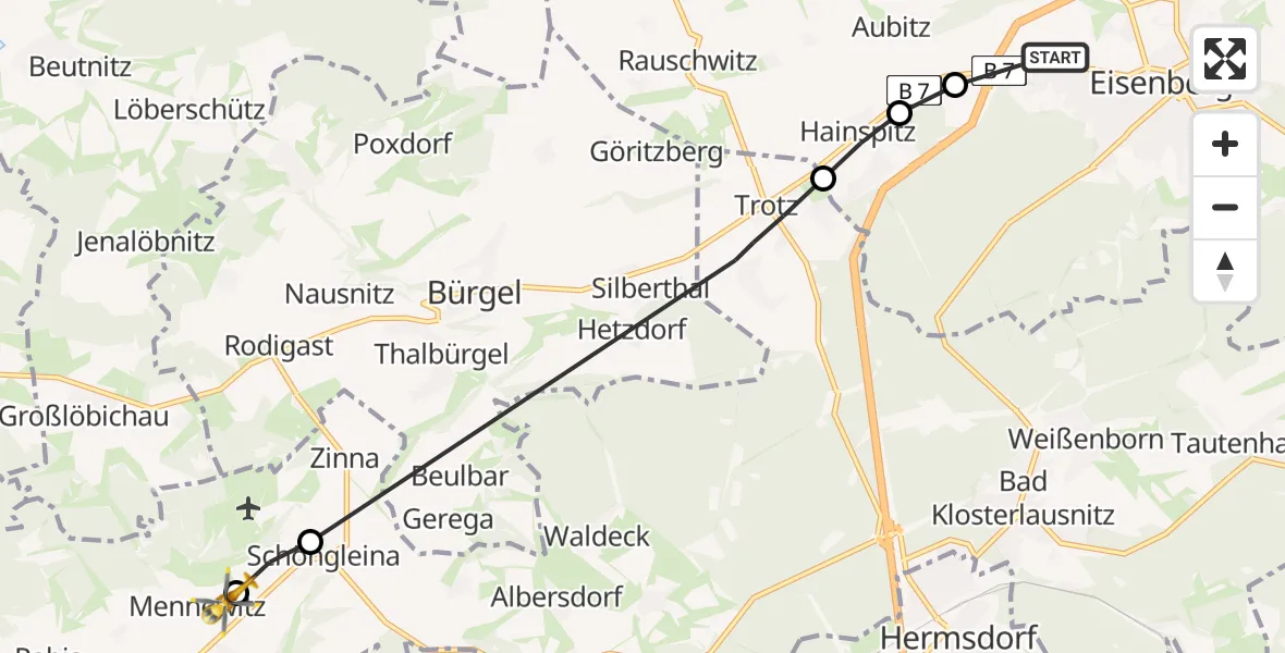 Flugroute Rettungshubschrauber Eisenberg - Schlöben, 12 April 2026, 07:00