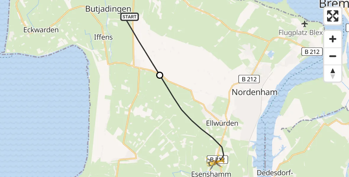 Flugroute Rettungshubschrauber Butjadingen - Nordenham, 12 April 2026, 07:16