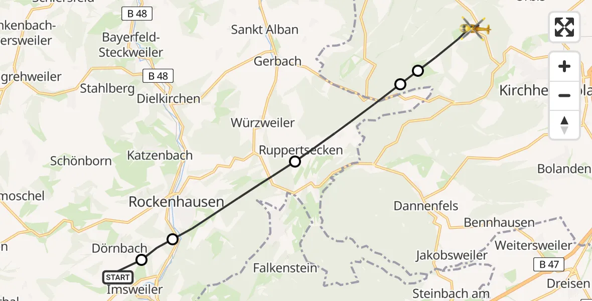 Flugroute Rettungshubschrauber Imsweiler UL - Kirchheimbolanden, 12 April 2026, 07:18