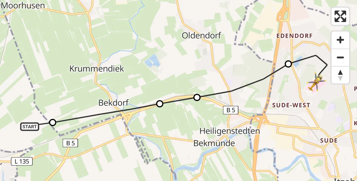 Flugroute Rettungshubschrauber Landrecht - Itzehoe, 12 April 2026, 07:25
