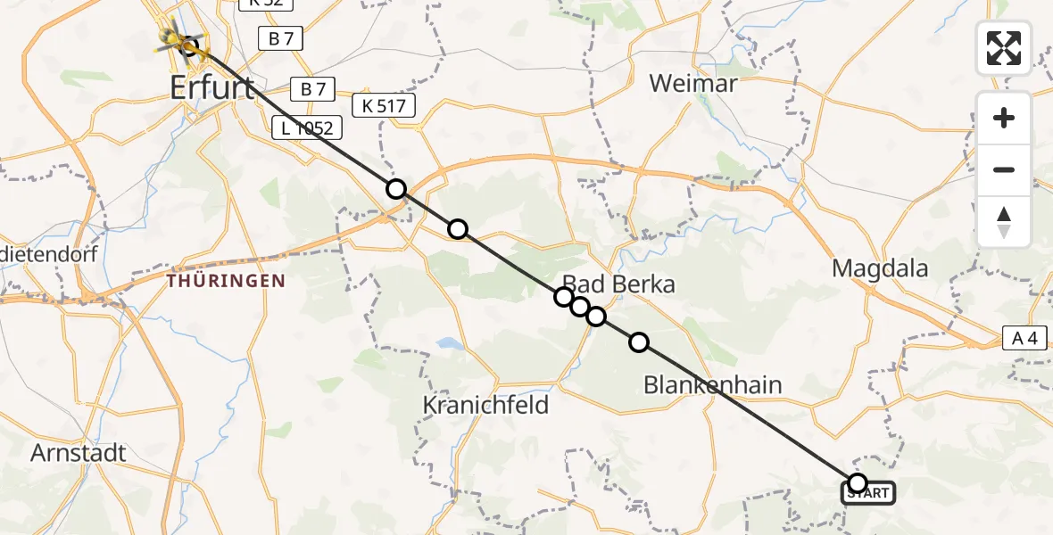 Routekaart van de vlucht: Ambulanzhubschrauber nach Helios Clinic Erfurt