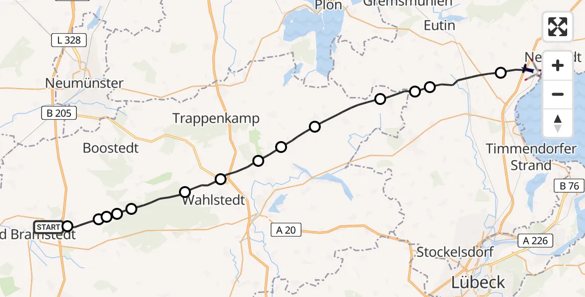 Flugroute Polizeihubschrauber Bad Bramstedt - Neustadt in Holstein, 12 April 2026, 07:42