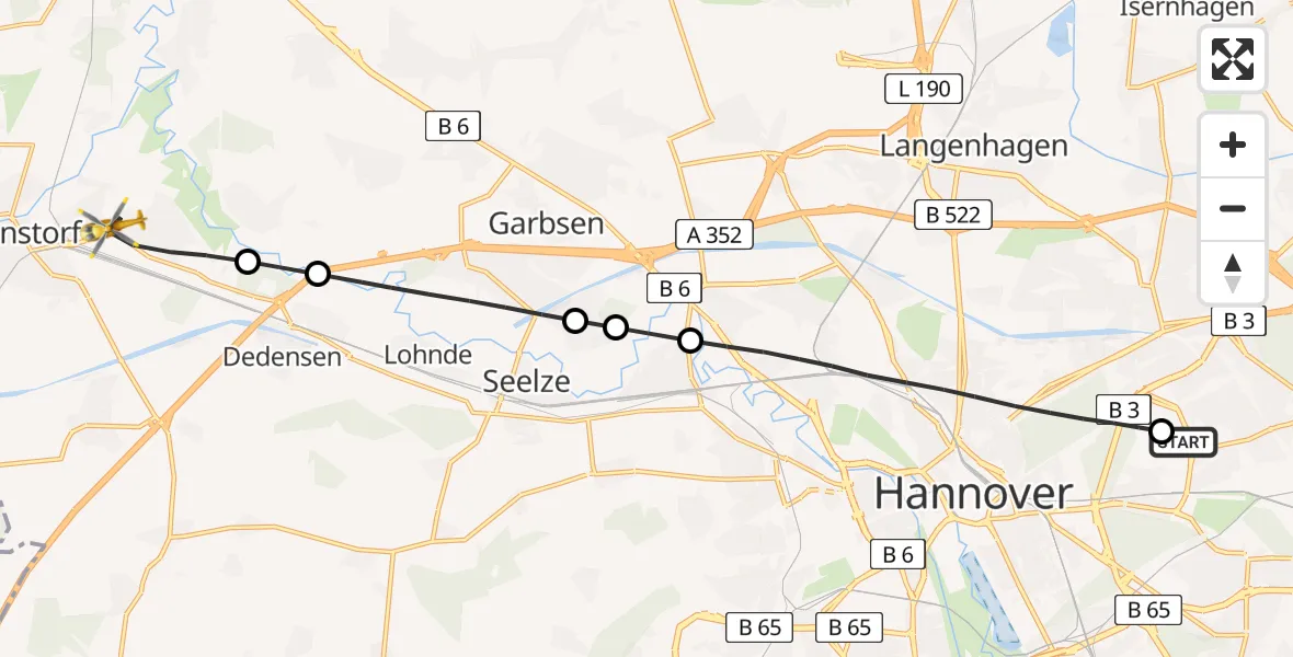 Flugroute Rettungshubschrauber Hannover Luftrettung Hubschrauberlandeplatz (Christoph 4) - Wunstorf, 12 April 2026, 07:43