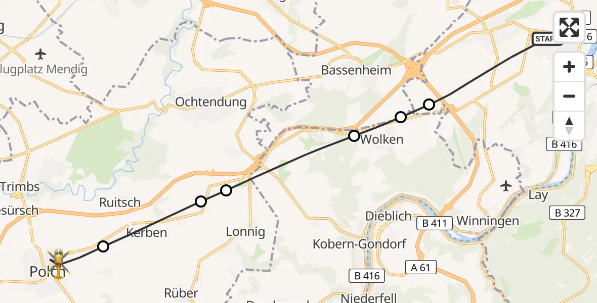 Flugroute Rettungshubschrauber Koblenz - Polch, 12 April 2026, 07:48