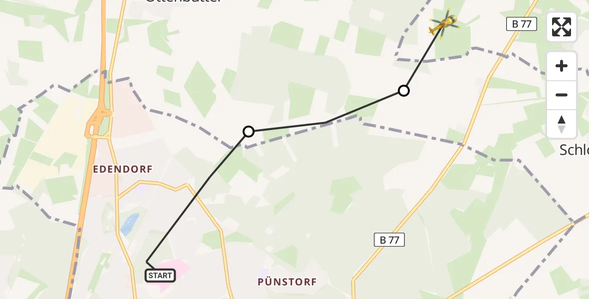 Flugroute Rettungshubschrauber Itzehoe - Hohenlockstedt, 12 April 2026, 07:59
