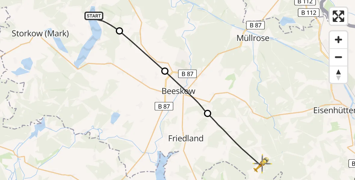 Flugroute Rettungshubschrauber Bad Saarow - Friedland, 12 April 2026, 07:59